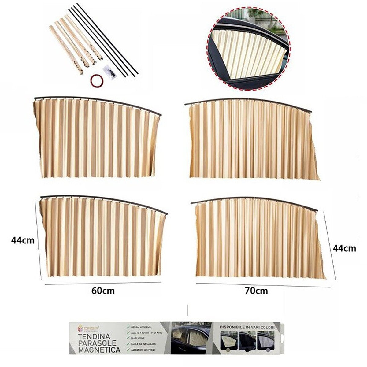KIT 4 TENDA TENDINA PARASOLE RAGGI UV MAGNETICA AUTO ANTERIORE POSTERIORE BEIGE