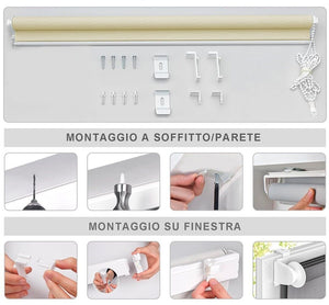 Tenda a Rullo 80x180 Cm Finestra Porta Interno Casa Ufficio Kit Montaggio Parete Telaio No Fori Bianco