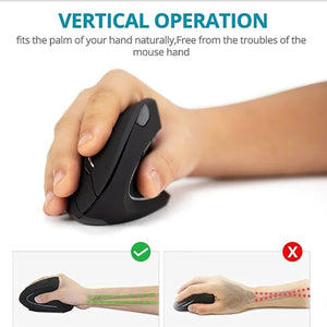 MOUSE VERTICALE WIRELESS ERGONOMICO POLSO TUNNEL CARPALE 5 TASTI D5 3600 DPI