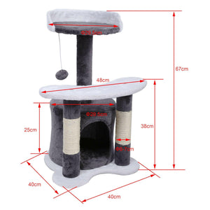 Tiragraffi per gatti 65 cm piattaforma in sisal nicchia e palla gioco tiragraffi grigio e bianco 16_0000003