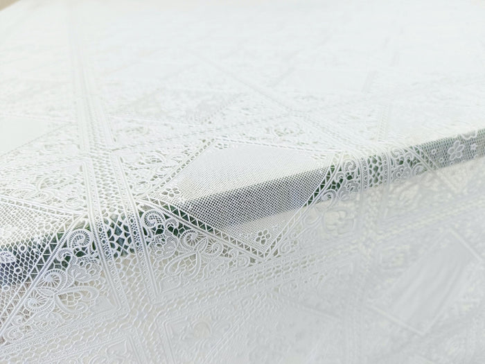 Tovaglia Plastificata Ricamata Bianca Pizzo 3D Moderna Copritavolo Cucina Antimacchia 137X240 DIS_G