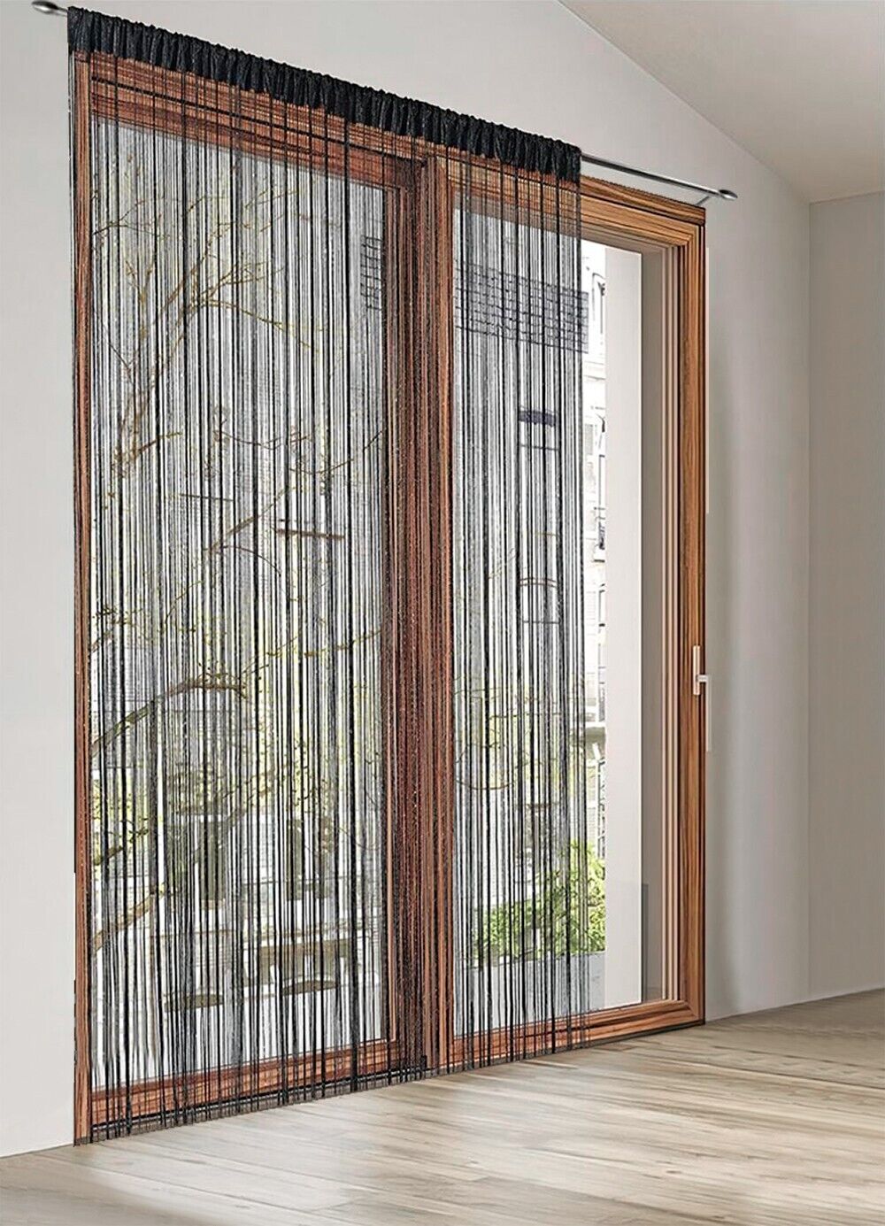 Tenda a Fili Elegante Per Porte Finestre Pannello 100x200 Cm Divisorio Camere Stanze Ambienti Nero