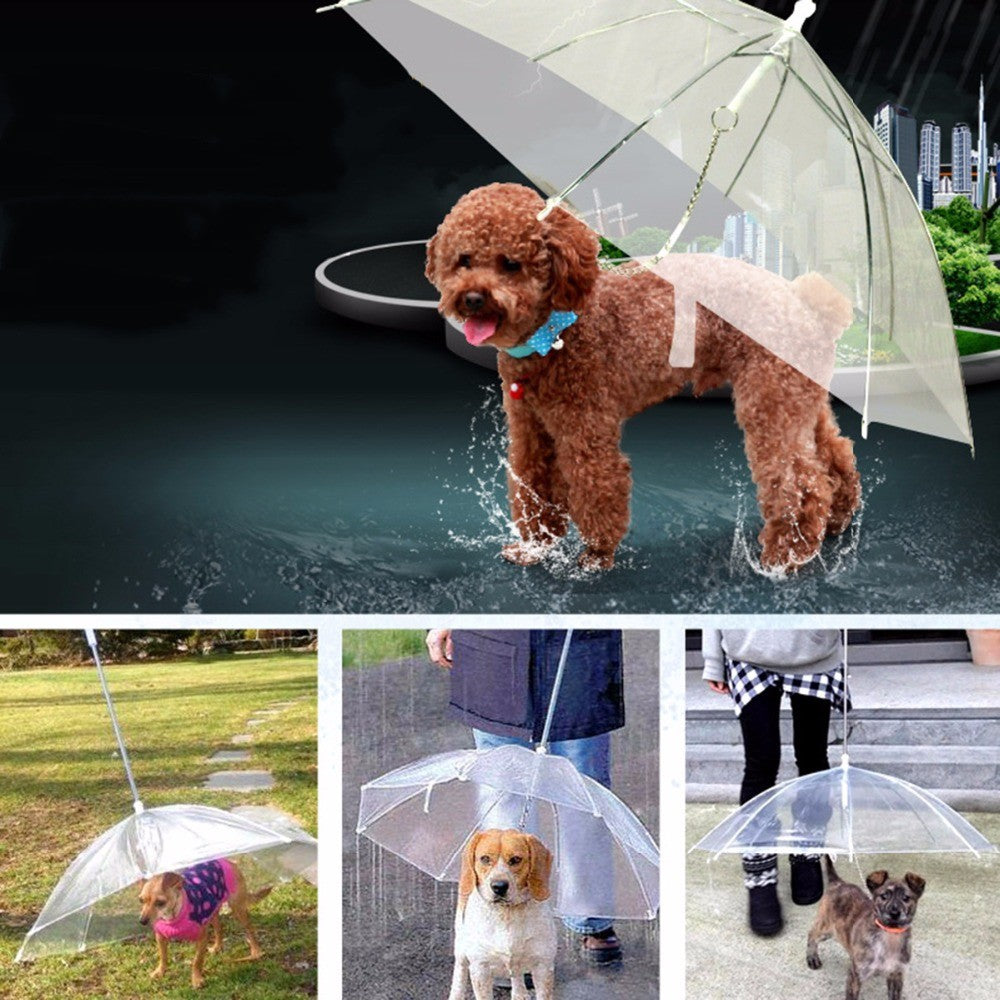 OMBRELLO GUINZAGLIO CANE RIPARO PIOGGIA IMPERMEABILE TRASPARENTE ASCIUTTO CANI