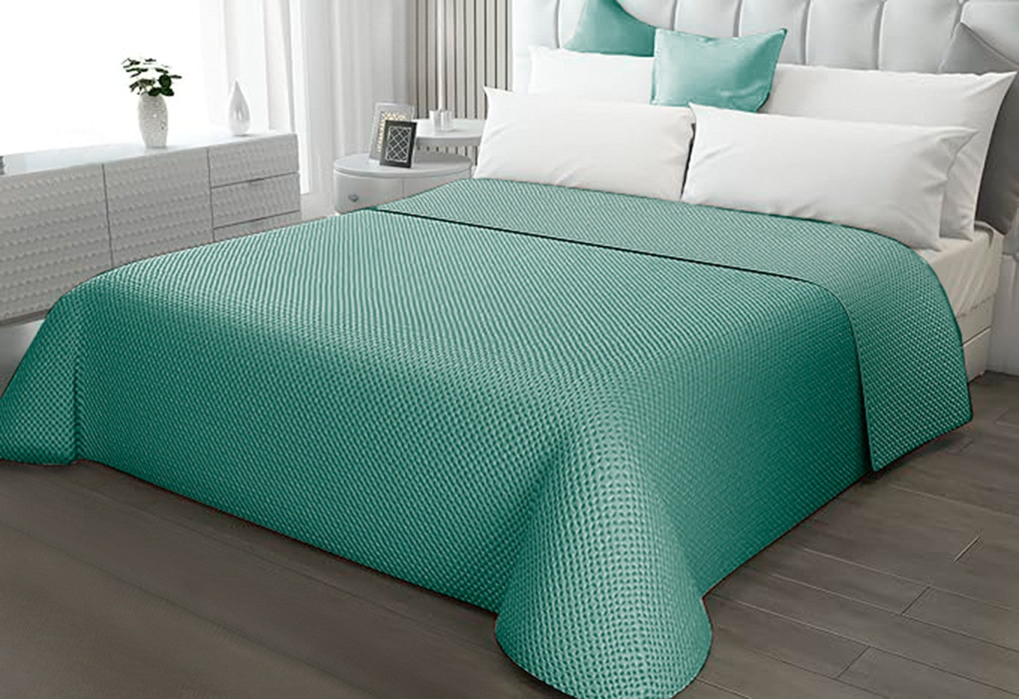 Trapunta Double Face SINGOLA 150x255 cm Coperta Morbida Copriletto Tinta Unita Verde