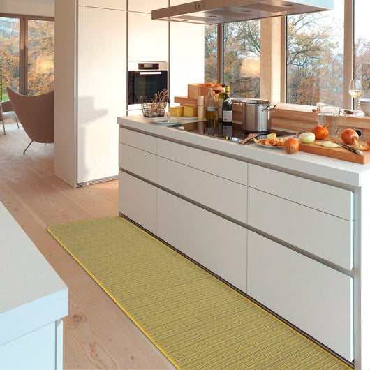 Tappeto Cucina Tinta Unita Striato 54x140 Cm Bordato Assorbente Passatoia Casa Antiscivolo Giallo
