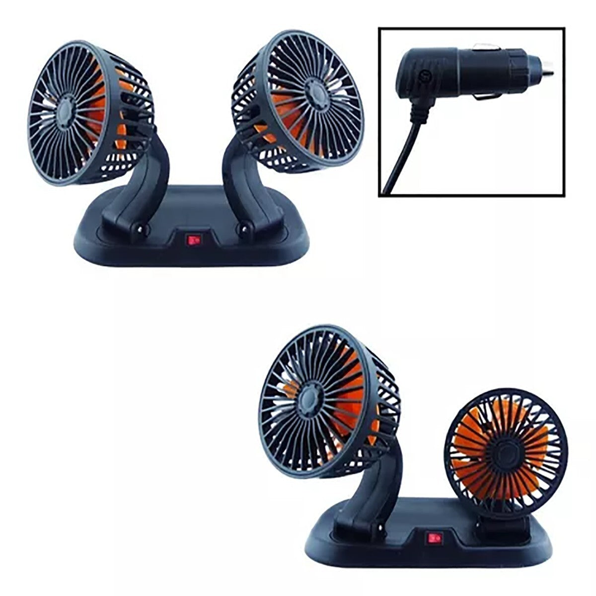 DOPPIO VENTILATORE PER AUTO 24V PORTATILE DA VIAGGIO REGOLABILE ARIA FRESCA