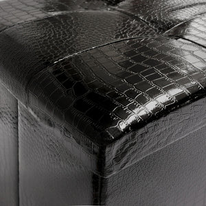 Cassapanca Contenitore Pouf Panca Poggiapiedi Similpelle Pelle Finta Coccodrillo 38x38x38 cm Nera
