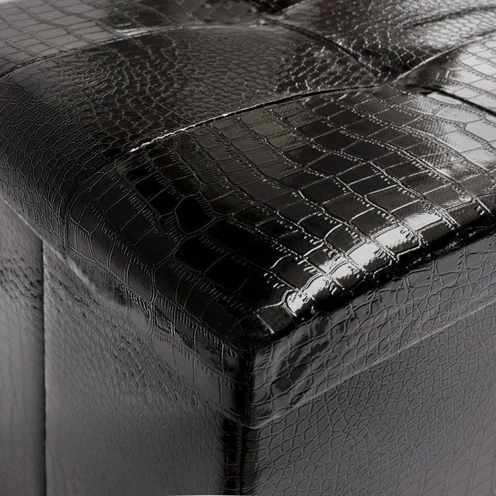 Cassapanca Contenitore Pouf Panca Poggiapiedi Similpelle Pelle Finta Coccodrillo 38x38x38 cm Nera
