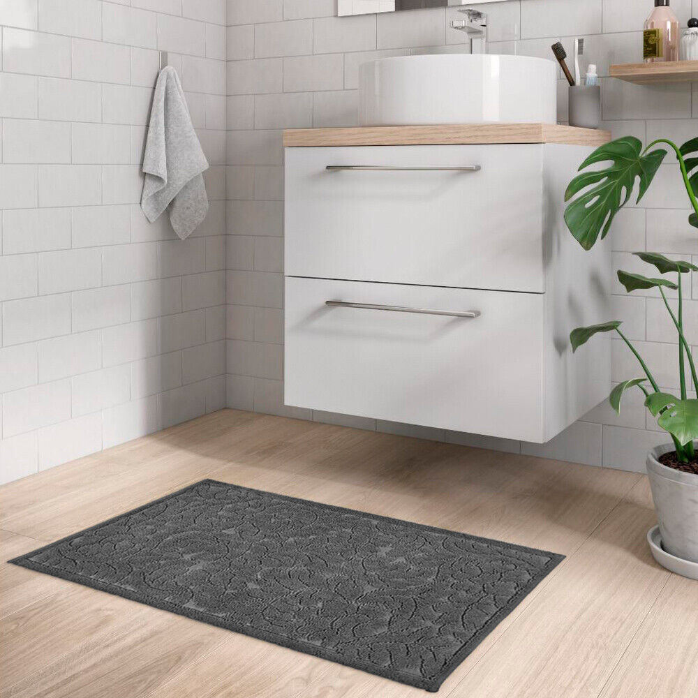 Tappeto Morbido Cotone 63x140 cm Scendiletto Bagno Camera Assorbente Antiscivolo Grigio Scuro