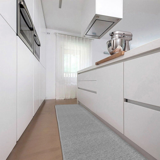 Tappeto Cucina Tinta Unita Striato 54x280 Cm Bordato Assorbente Passatoia Casa Antiscivolo Grigio