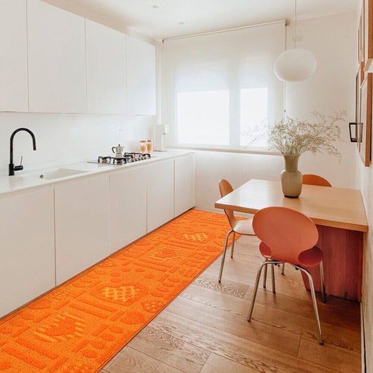 Tappeto Cucina Antiscivolo Cuori 3D Lavabile Moderno Assorbente 100% Made in Italy Arancione - 57x40 cm