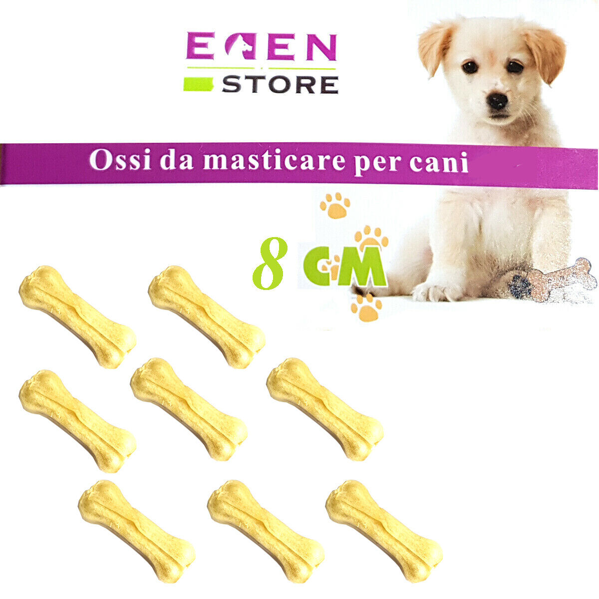 KIT 8 OSSA CANE DA MASTICARE PELLE BOVINO OSSO CANI 8CM SNACK ANNODATO IGIENE