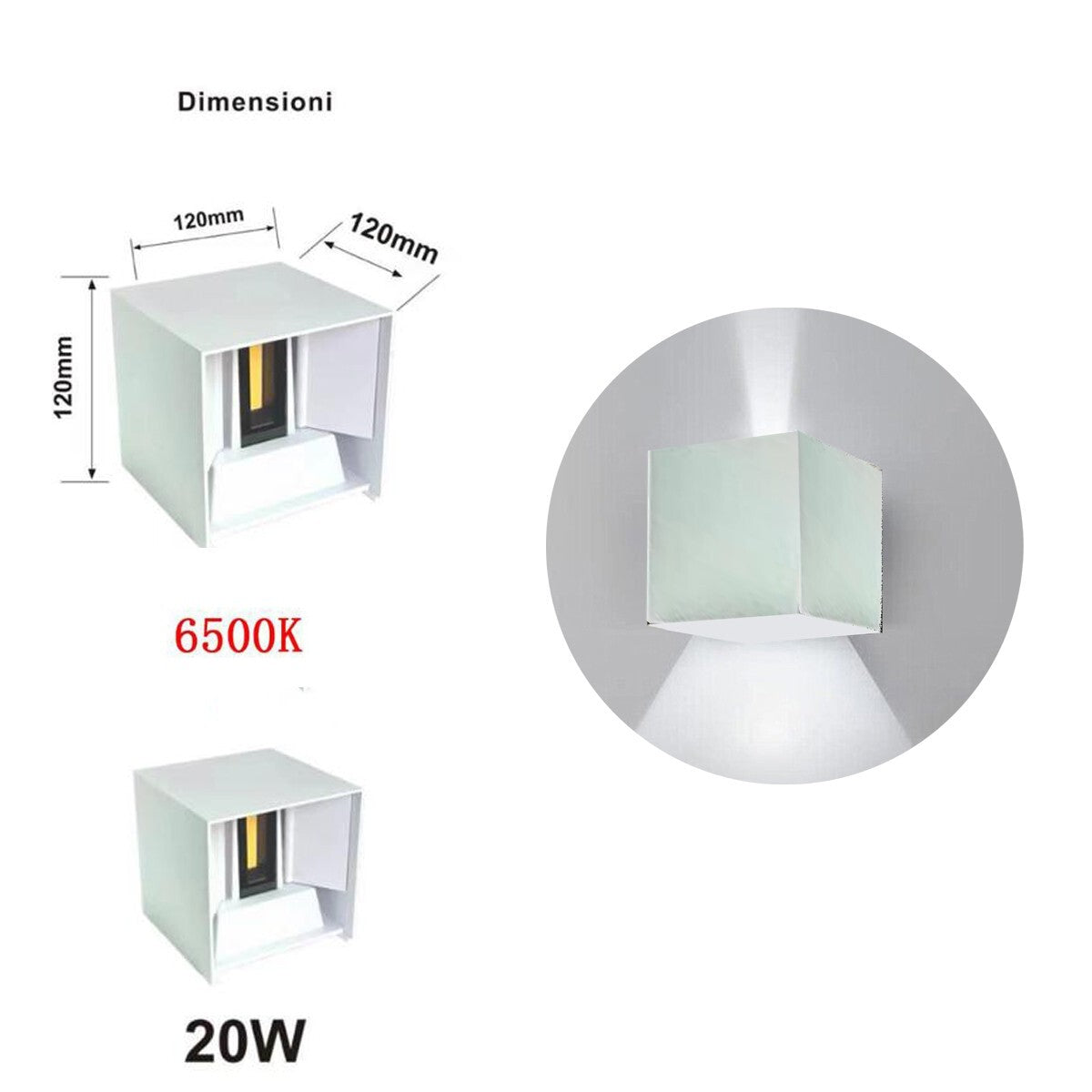 APPLIQUE LED COB LAMPADA PARETE 20W QUADRATO BIANCO FREDDO INTERNO ESTERNO 18