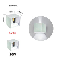 APPLIQUE LED COB LAMPADA PARETE 20W QUADRATO BIANCO FREDDO INTERNO ESTERNO 18