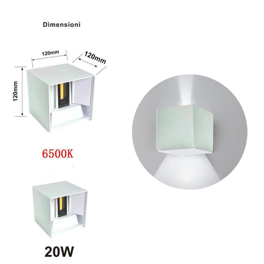 APPLIQUE LED COB LAMPADA PARETE 20W QUADRATO BIANCO FREDDO INTERNO ESTERNO 18