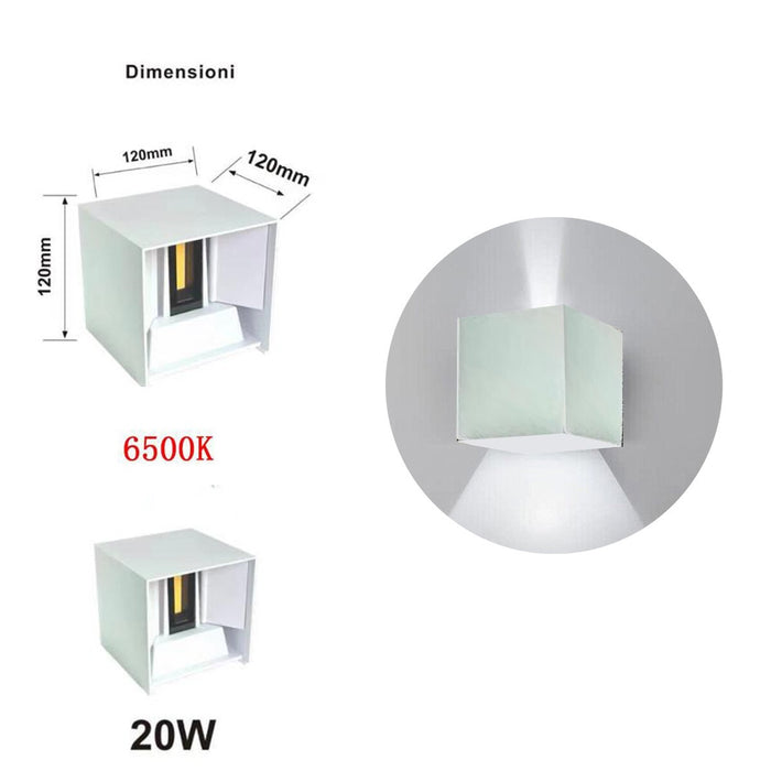 APPLIQUE LED COB LAMPADA PARETE 20W QUADRATO BIANCO FREDDO INTERNO ESTERNO 18
