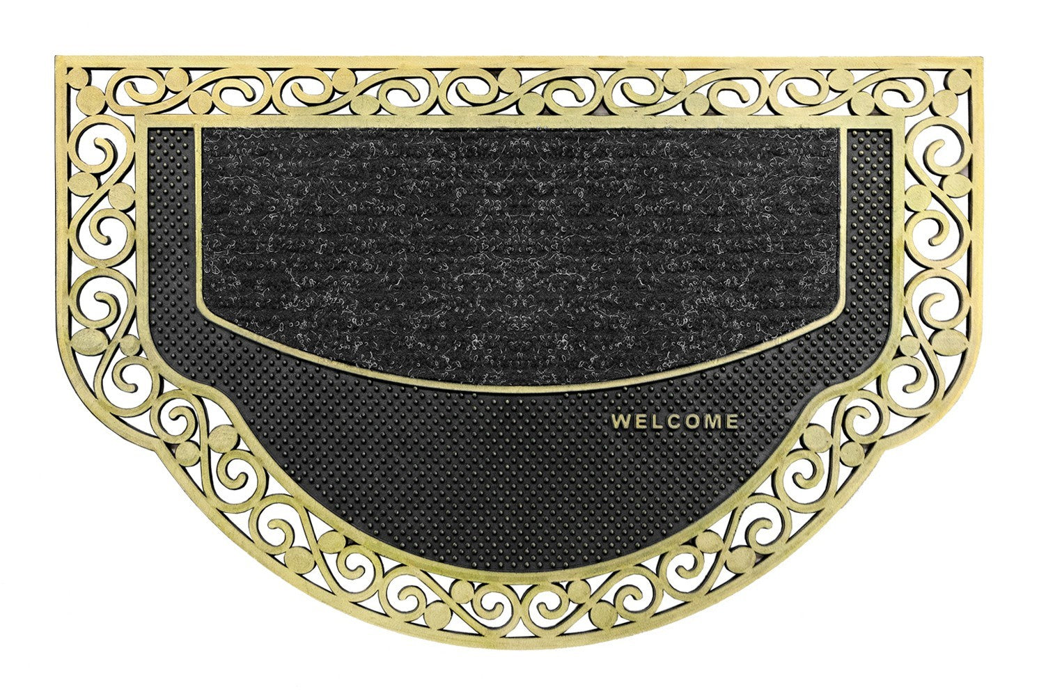 Zerbino Ingresso Semiluna Elegante Welcome Antiscivolo Gomma Robusta Tappeto Assorbente Oro