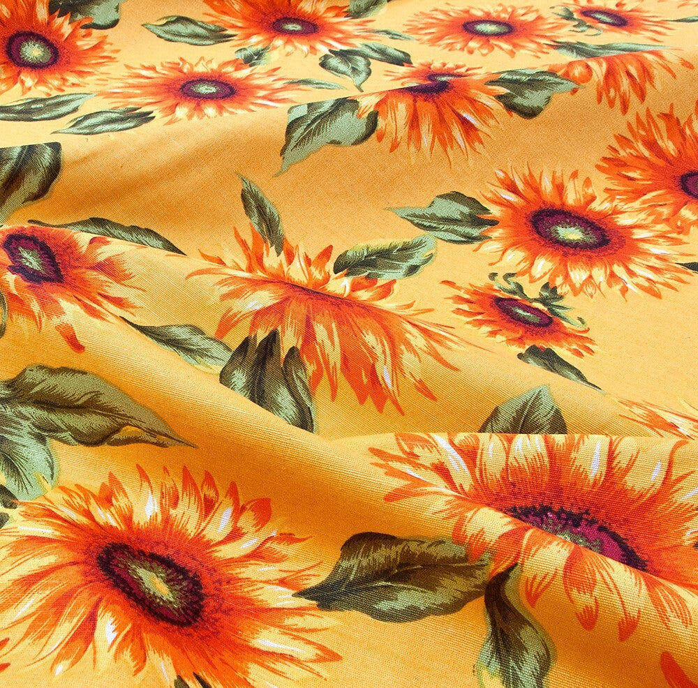 Tessuto Stoffa Girasoli Cotone Cucito Arredo Rivestimento Foderare Cuscini Divani 2,8x5 Mt Giallo