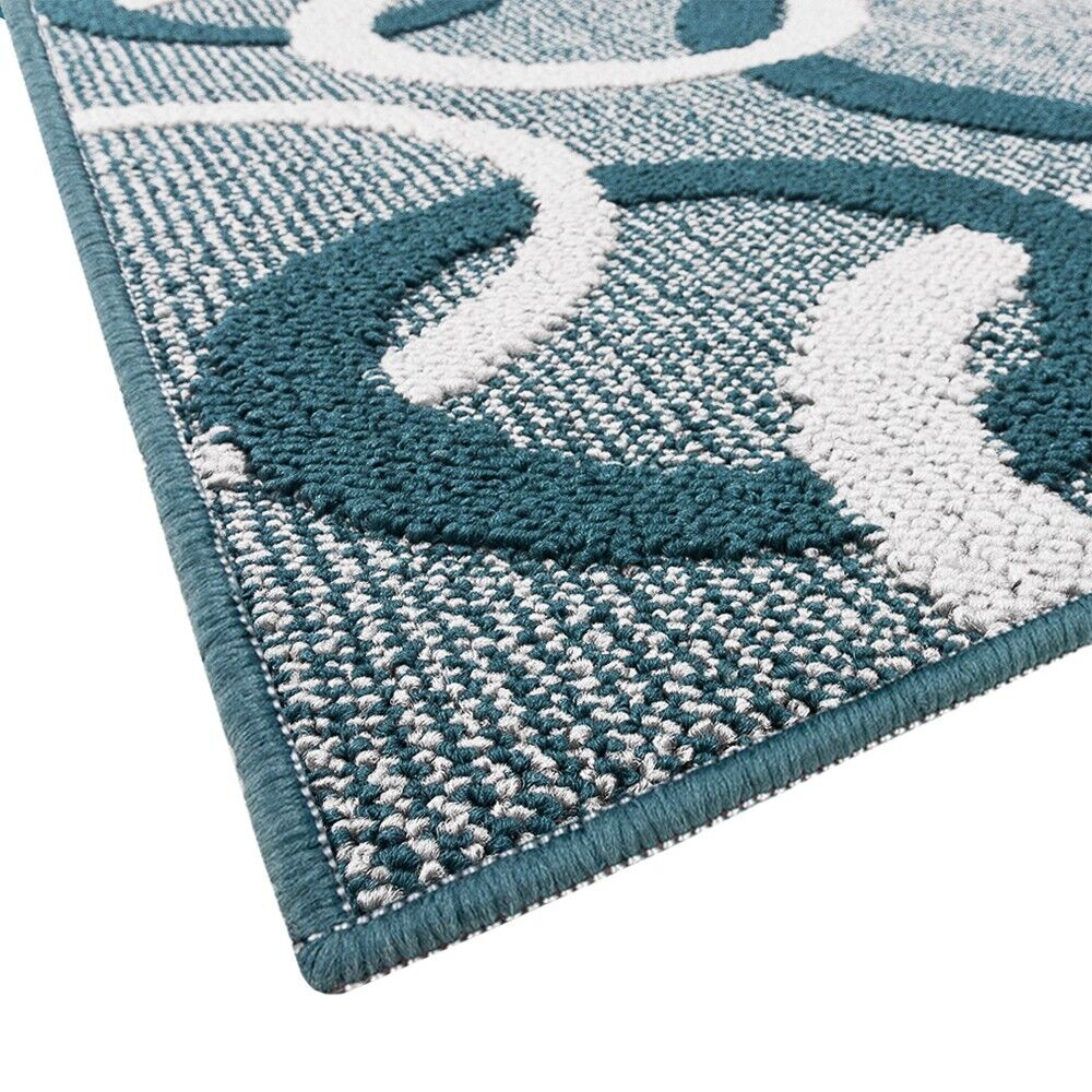 Tappeto Cucina 57x115 Cm Tridimensionale Cerchi 3D Assorbente Morbido Moderno Antiscivolo Blu