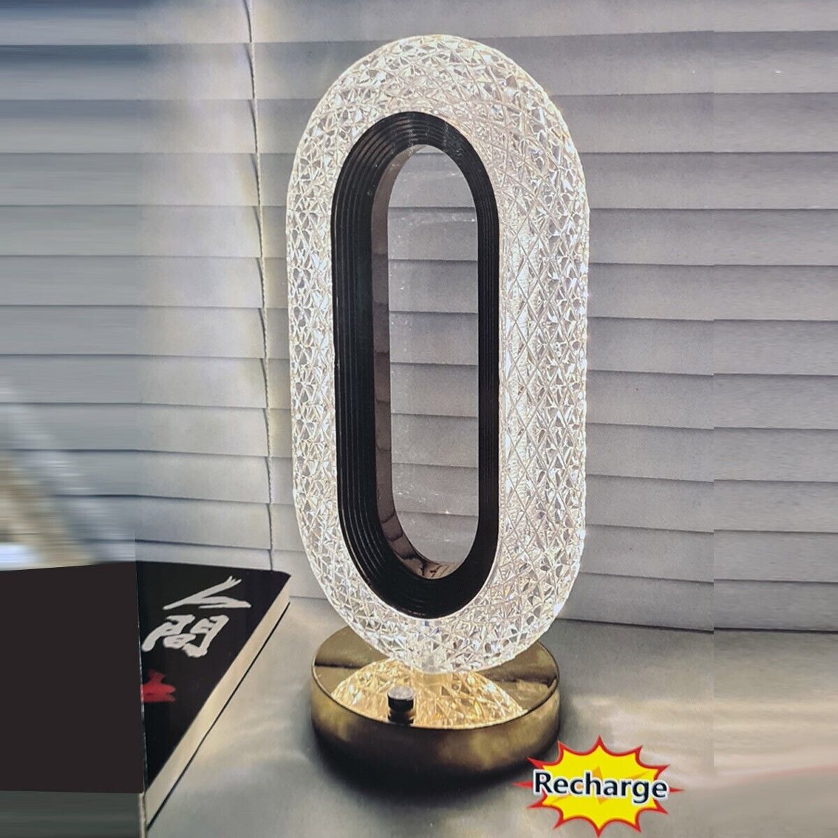 LAMPADA TAVOLO LED RICARICABILE OVALE TIPO CRISTALLO ATMOSFERA DIAMANTE TOUCH 18