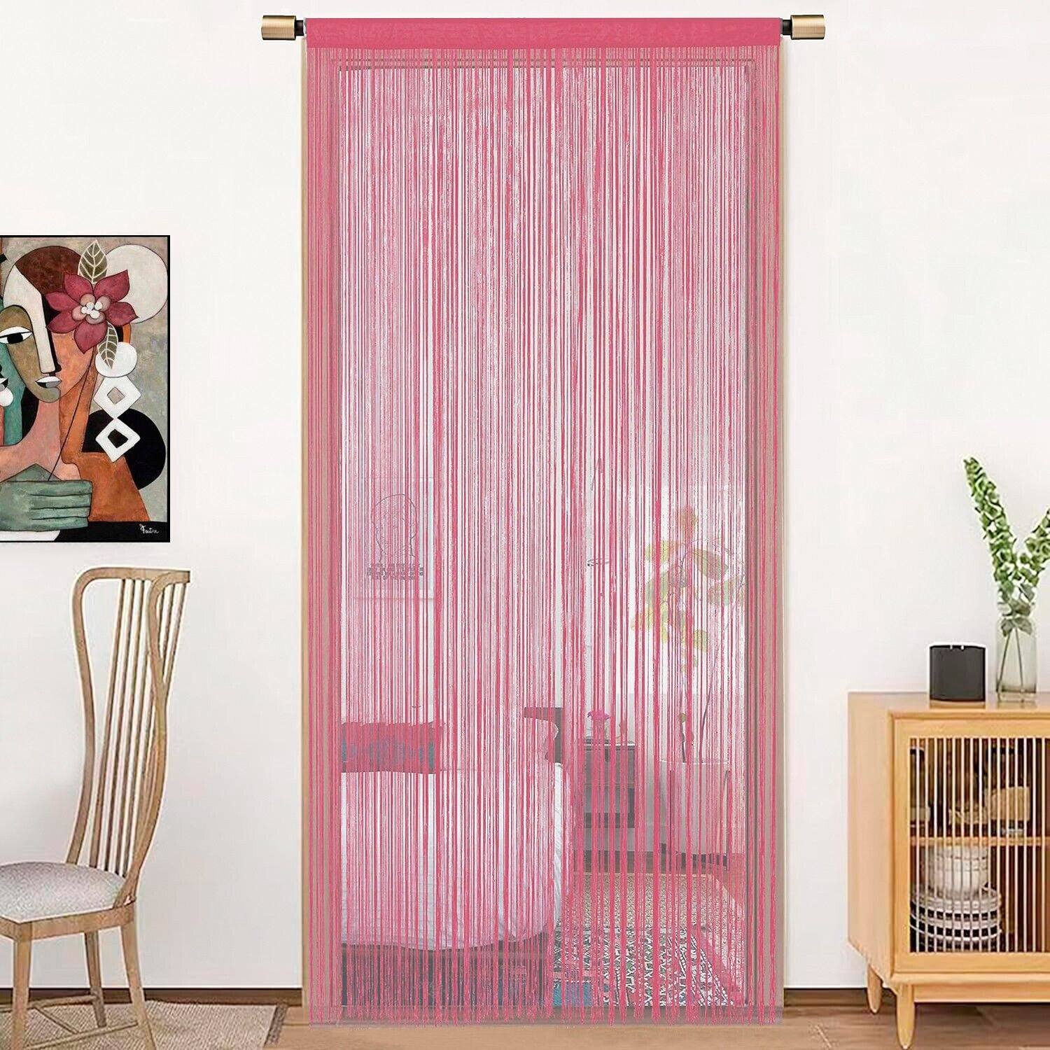 Tenda a Fili Elegante Per Porte Finestre Pannello 140x290 Cm Divisorio Camere Stanze Ambienti Rosa