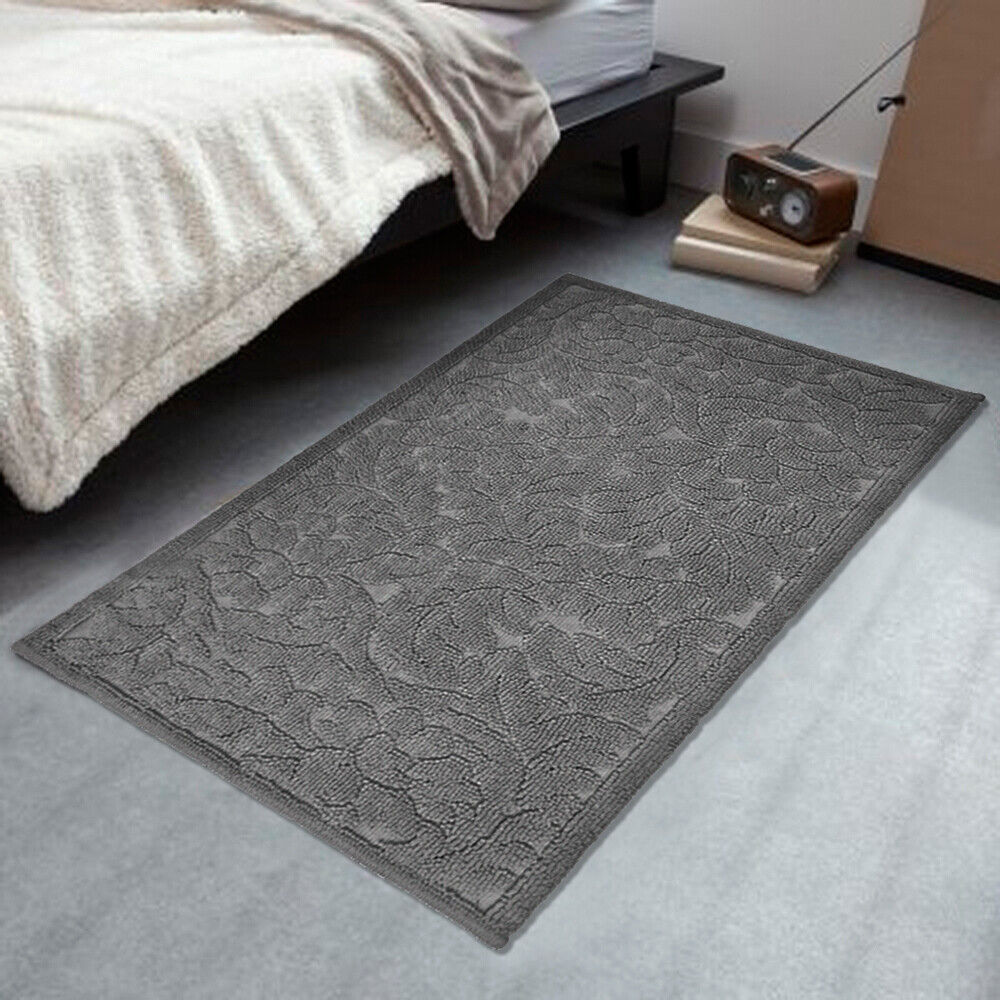 Tappeto Morbido Cotone 53x110 cm Scendiletto Bagno Camera Assorbente Antiscivolo Grigio Scuro