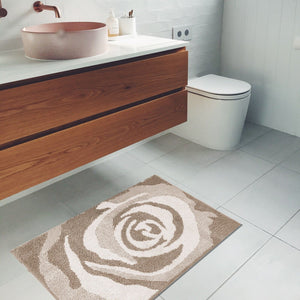 Tappeto Bagno Scendiletto 65x140 cm Puro Cotone Rosa Elegante Assorbente Antiscivolo Beige