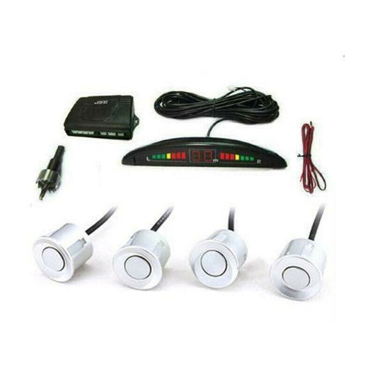 KIT 4 SENSORI DI PARCHEGGIO AUTO SUV CON MINI DISPLAY LED CICALINO SUONO BIANCHI