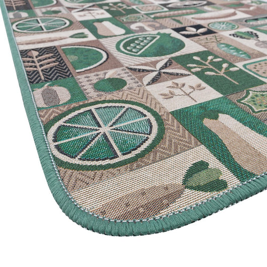 Tappeto Cucina Assorbente Bordato Antiscivolo Frutta e Verdura Passatoia Lavabile 52x140 Cm Verde
