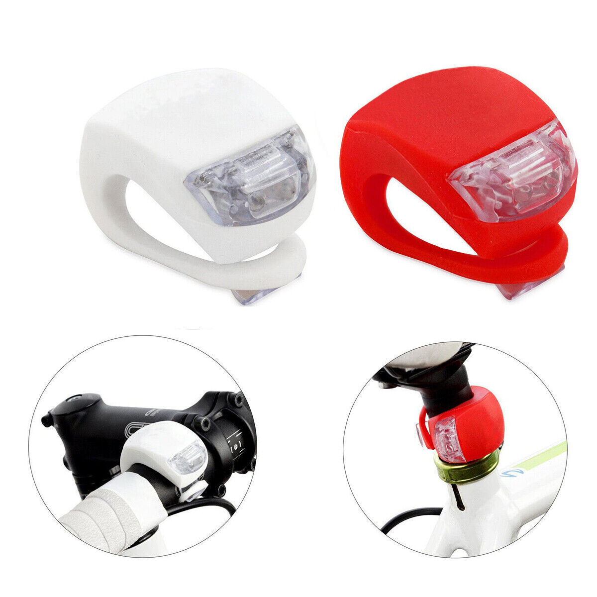 KIT 2 LUCI A LED POSIZIONE BICI SILICONE ANTERIORE POSTERIORE BICICLETTA LIGHT