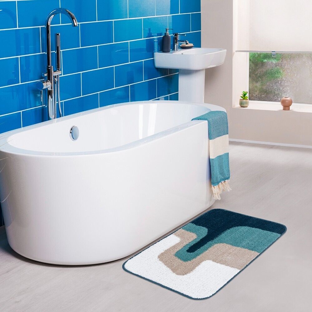 Tappeto Bagno 50x80 Cm Doccia Scendiletto Pelo Raso Morbido Assorbente Antiscivolo Lavabile Blu