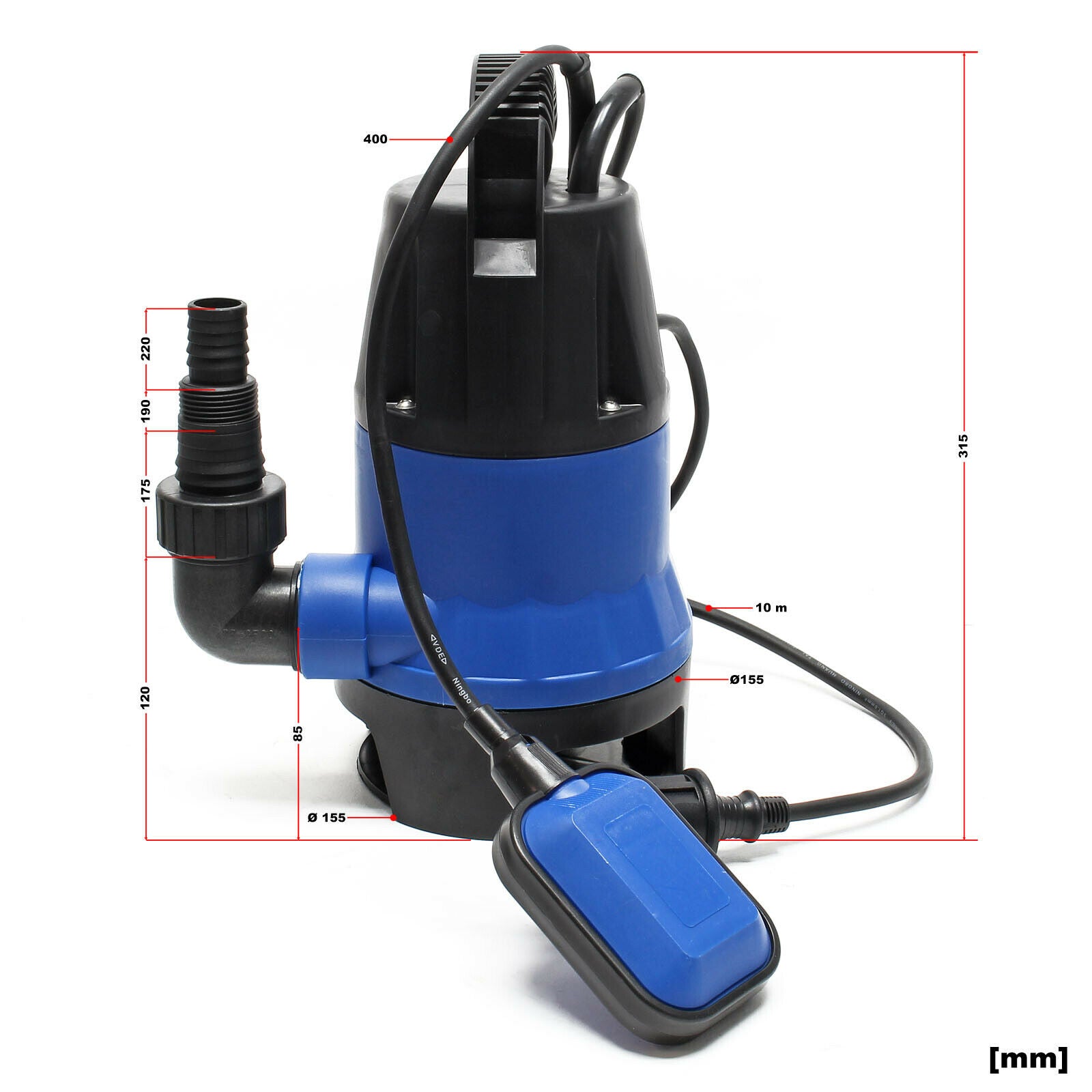 Pompa sommergibile per acque cariche 550 watt 10500 l/h giardino pozzetto drenaggio evacuazione blu 16_0000621