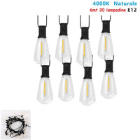 CATENARIA CATENA LUMINOSA 6MT CON 20 LAMPADINE E12 ESTERNO LUCE NATURALE 4000K