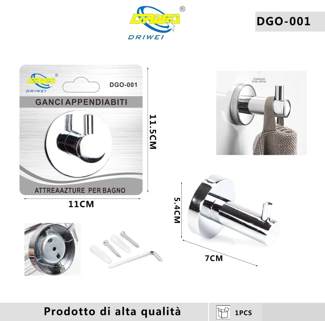GANCIO APPENDIABITI BAGNO MURO GANCI ASCIUGAMANI CASA CROMATO DA PARETE 01902