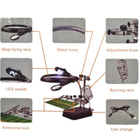 LENTE INGRANDIMENTO SALDATURA RIPARAZIONE 5 LED AUSILIARIA MOLLETTA USB TE800