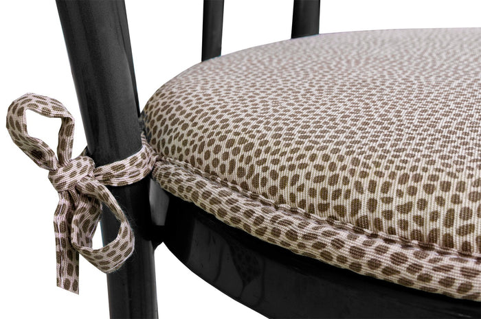 Set 4 Cuscini Sedia Maculati Rotondi Cotone Con Lacci Lavabili Morbidi Coprisedia Tondo Marrone