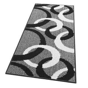 Tappeto Cucina 57x190 Cm Tridimensionale Cerchi 3D Assorbente Morbido Moderno Antiscivolo Nero