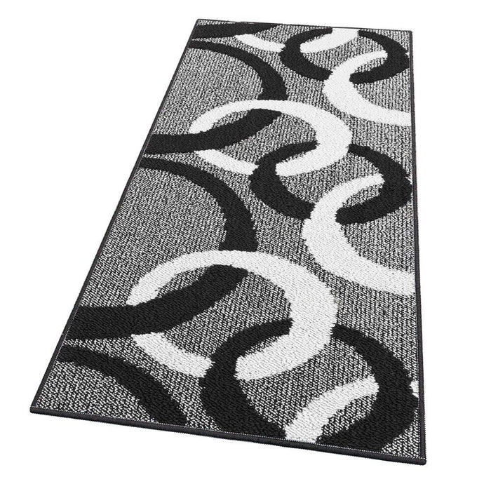 Tappeto Cucina 57x190 Cm Tridimensionale Cerchi 3D Assorbente Morbido Moderno Antiscivolo Nero