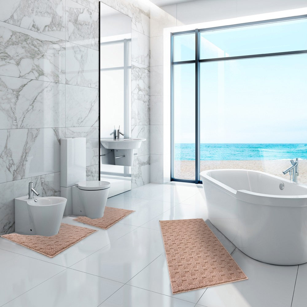 Tappeto Bagno Morbido Assorbente Antiscivolo 3D Intrecciato Lavabile Set 3 Pezzi Salmone