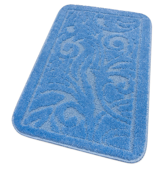 Tappeto Bagno Damascato Scendiletto Camera 50x110 Cm Morbido Assorbente Antiscivolo Azzurro