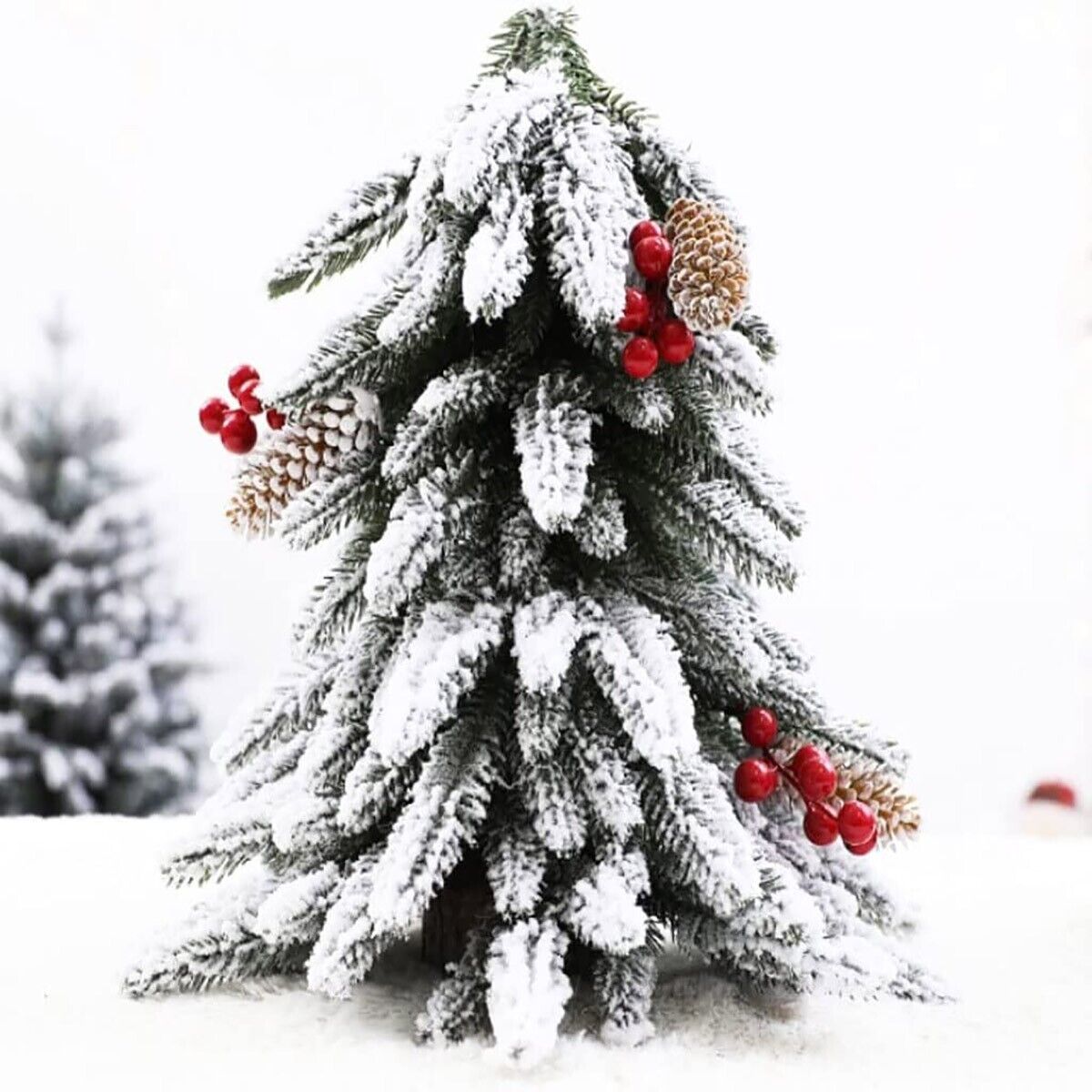 ALBERO DI NATALE PINO VERDE ARTIFICIALE INNEVATO PICCOLO 40 CM CON NEVE BACCHE