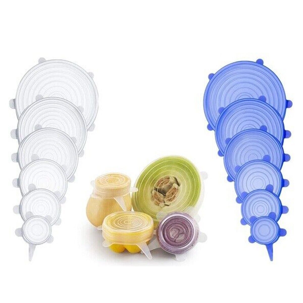 SET DA 6 COPERCHI IN SILICONE ESTENSIBILI DI DIVERSE DIMENSIONI MICROONDE FRIGO