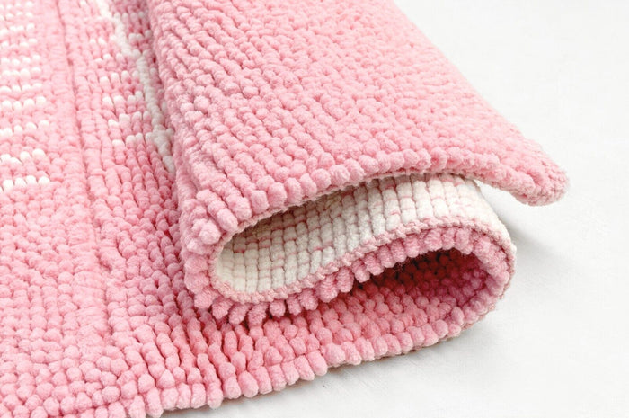 Tappeto Scendiletto Camera Bagno 65x140 cm Shaggy Puro Cotone Assorbente Antiscivolo Rosa