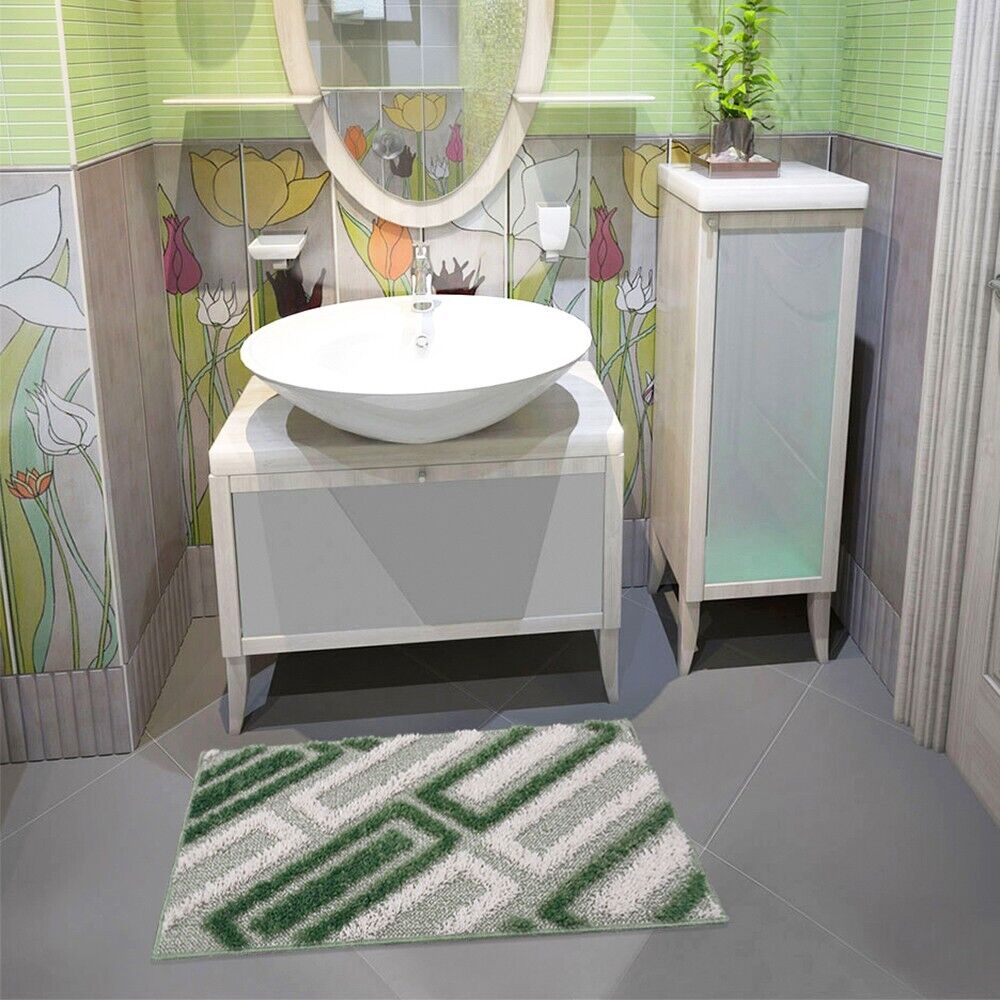 Tappeto Bagno 50x80 Cm Moderno Morbido Soffice Assorbente Asciugapassi Antiscivolo Lavabile Verde