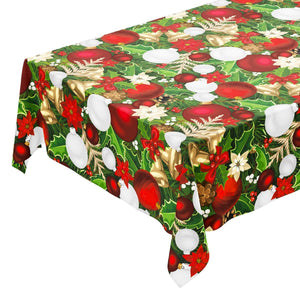 Tovaglia Cucina Natalizia Campanelle Palline Natale Plastificata Antimacchia Moderna - 140x140 Cm