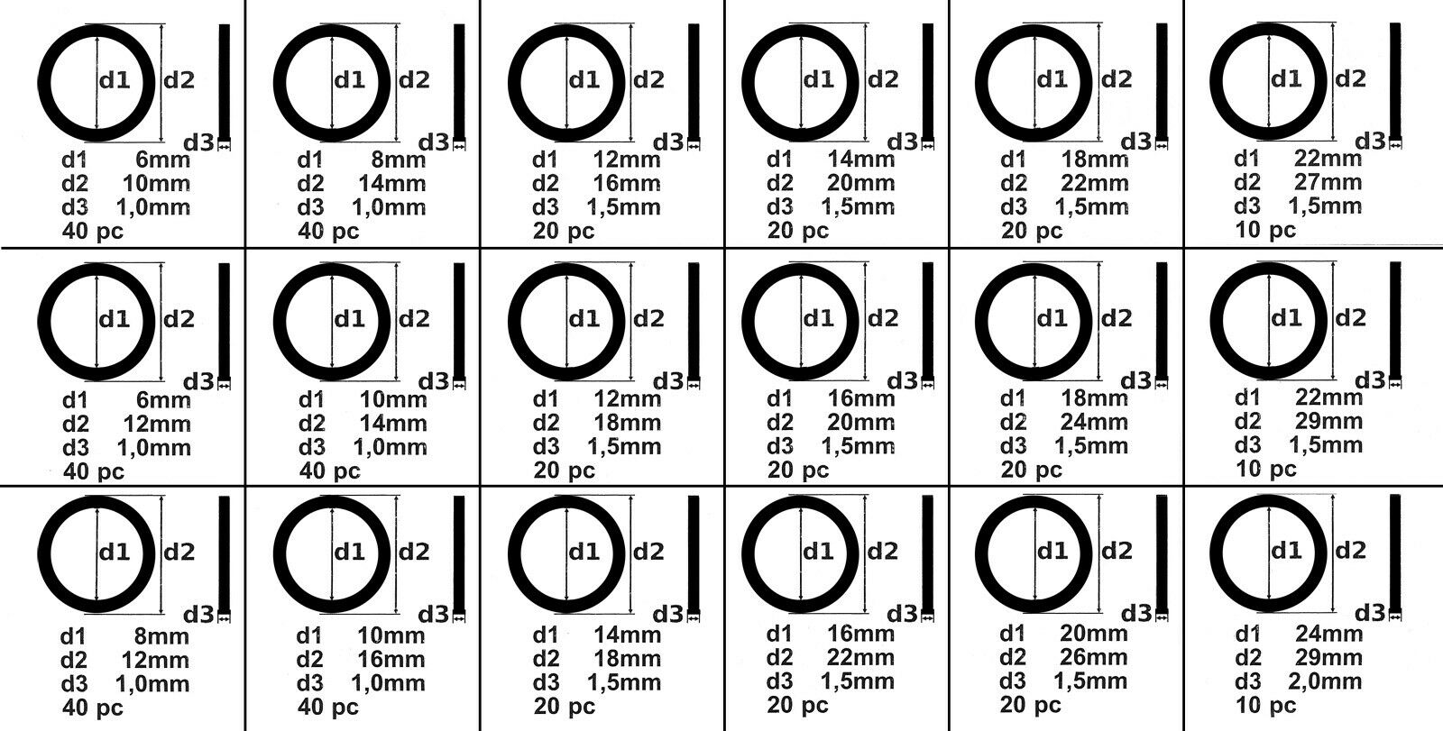 Set anelli di tenuta in alluminio 450 pezzi Rondella di tenuta O-ring 16_0002699