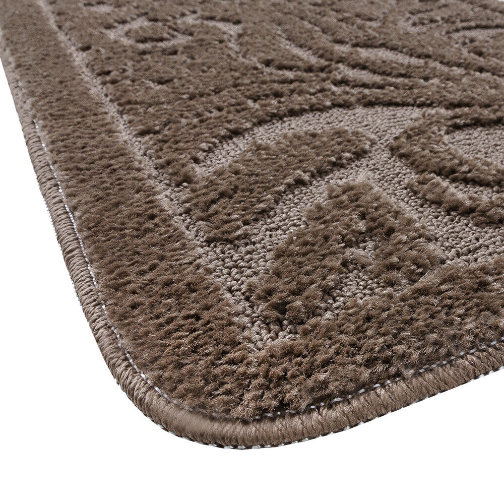 Tappeto Bagno Damascato Scendiletto Camera 50x110 Cm Morbido Assorbente Antiscivolo Marrone