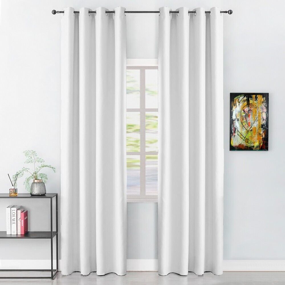 Tenda Porta Finestra 140x280 Cm Raso Sintetico 1 Pannello Coprente Occhielli Acciaio Bianco