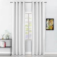 Tenda Porta Finestra 140x280 Cm Raso Sintetico 1 Pannello Coprente Occhielli Acciaio Bianco