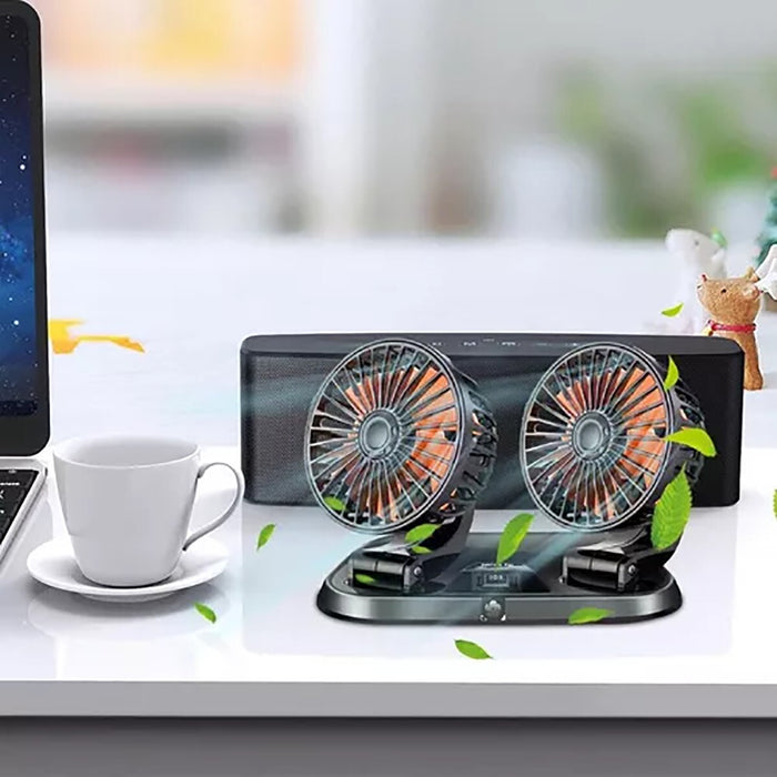 DOPPIO VENTILATORE PER AUTO 24V PORTATILE DA VIAGGIO REGOLABILE ARIA FRESCA